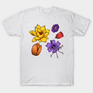 COLORFUL flower hand drawn T-Shirt